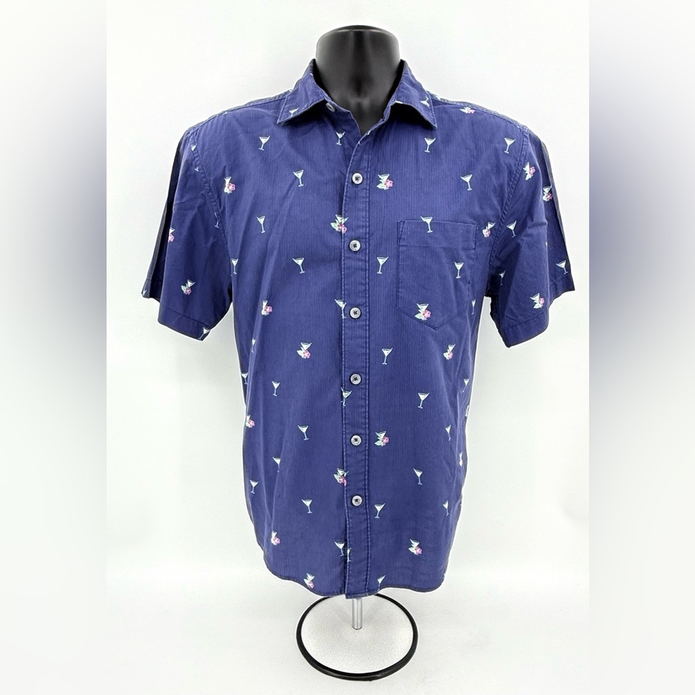 Tommy Bahama Navy Blue Martini Floral Cotton All Over Print Camp Mens Small S